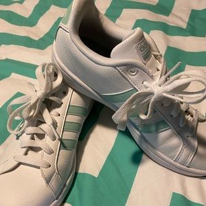 Adidas 3 Stripe Sneakers, Aqua and White, Size 7.5